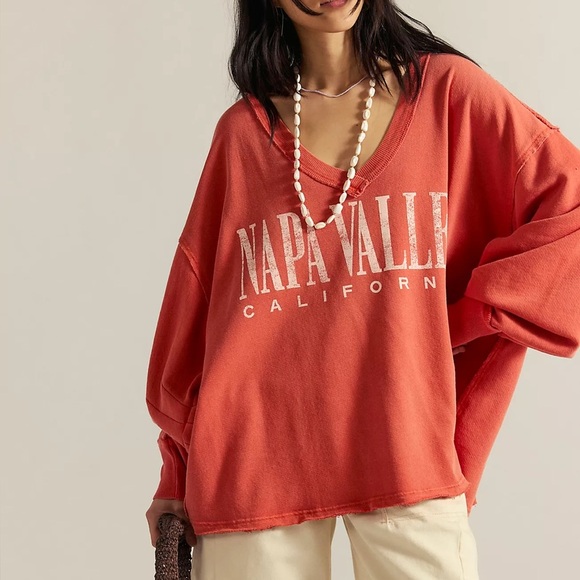 FREE PEOPLE Venice V Neck Graphic Sweatshirt L - Picture 1 of 6